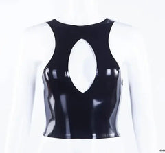 Black Latex Cutout Crop Top with High Gloss Finish