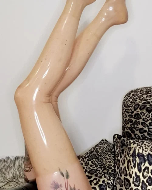 Nude Latex Stockings with a High-Gloss Finish