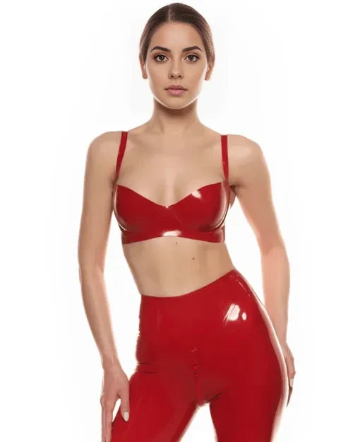 Red Latex Bra Top with Adjustable Straps