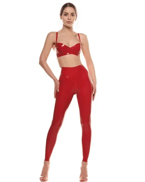 Red Latex Bra Top with Adjustable Straps