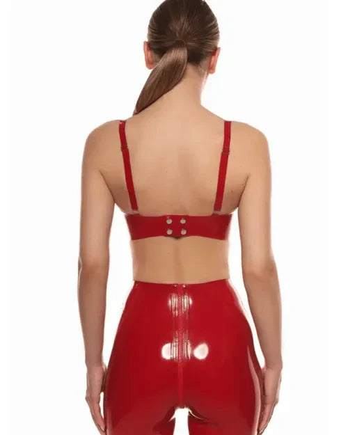 Red Latex Bra Top with Adjustable Straps