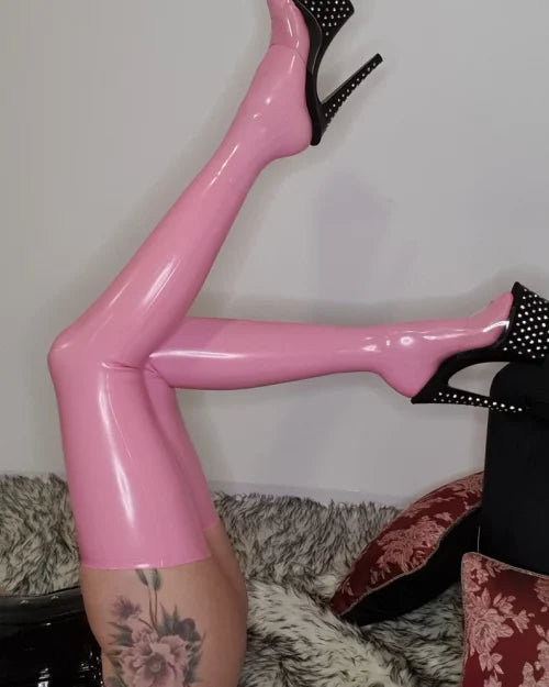 Pink Latex Thigh-High Stockings with Glossy Finish