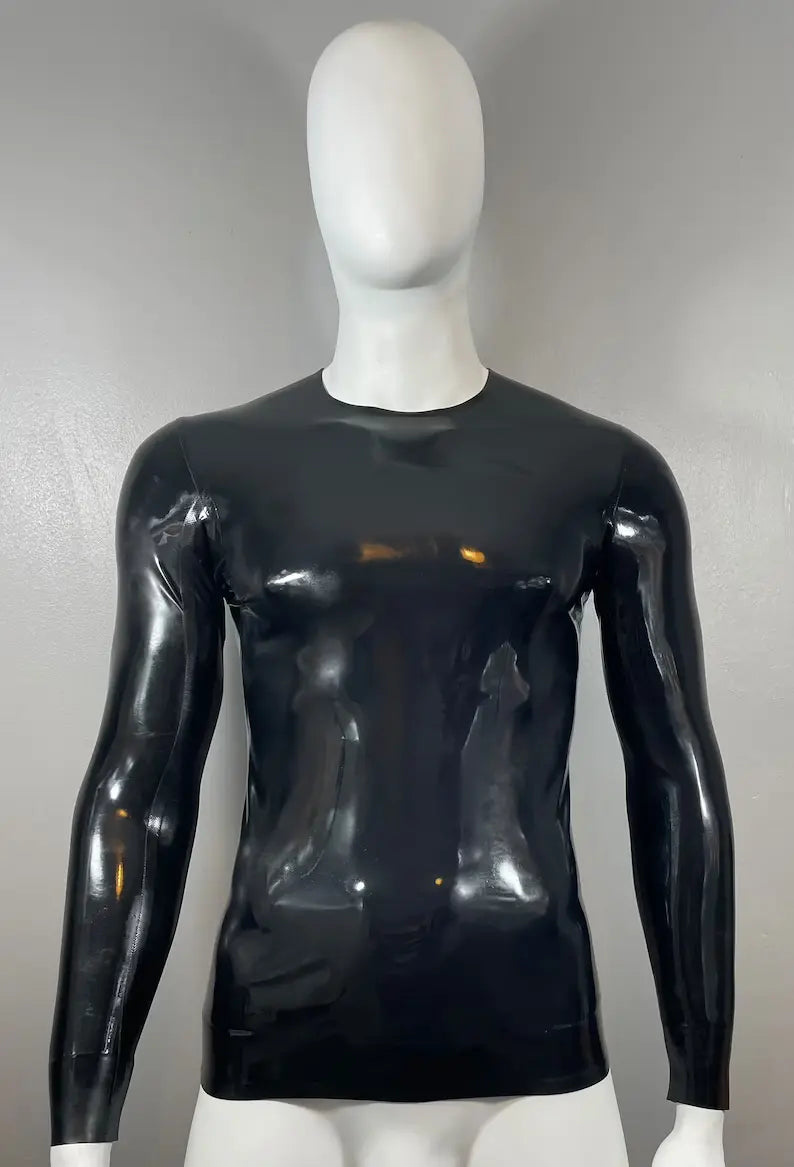 Black Latex Men's Long Sleeve Top