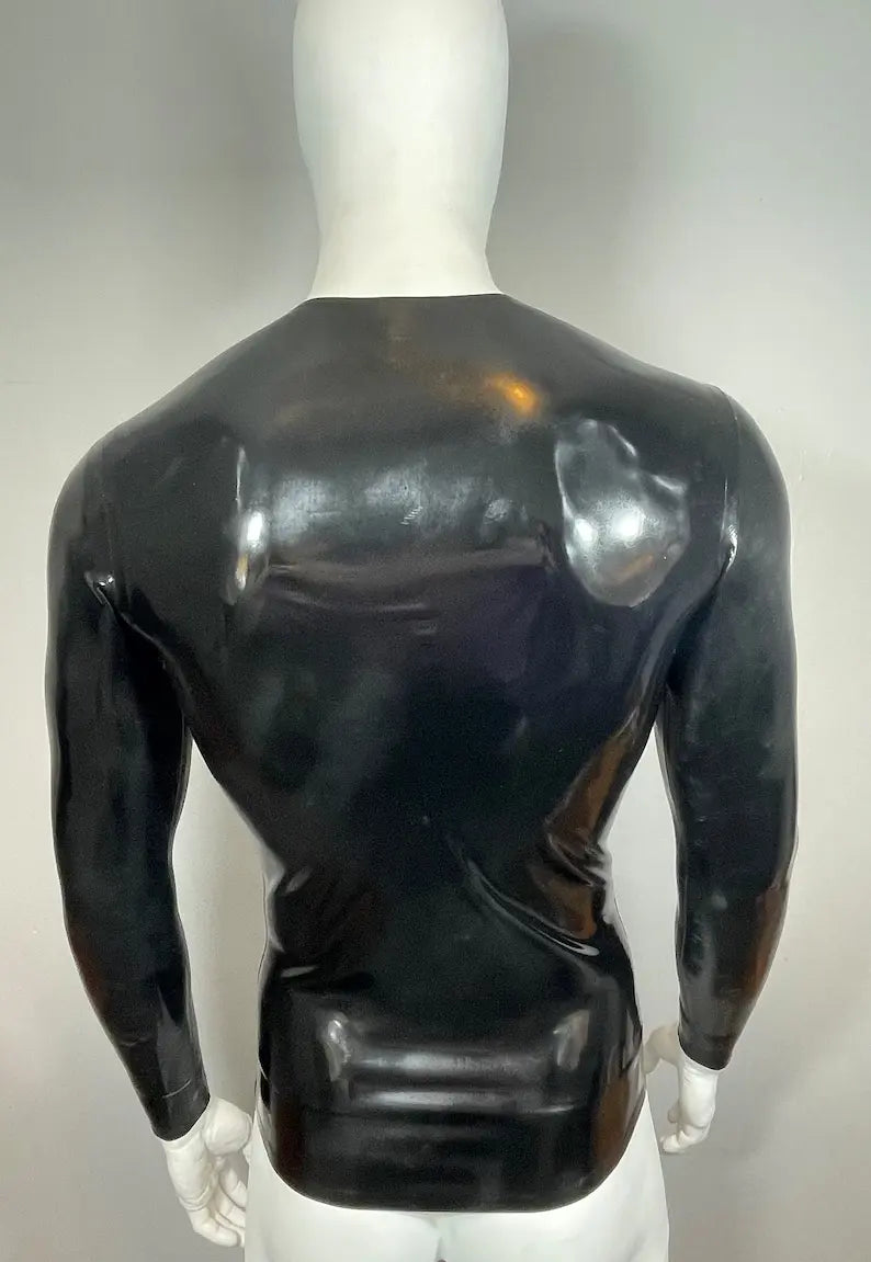 Black Latex Men's Long Sleeve Top