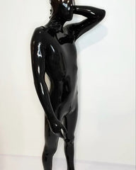 Full Black Latex Catsuit with Integrated Hood