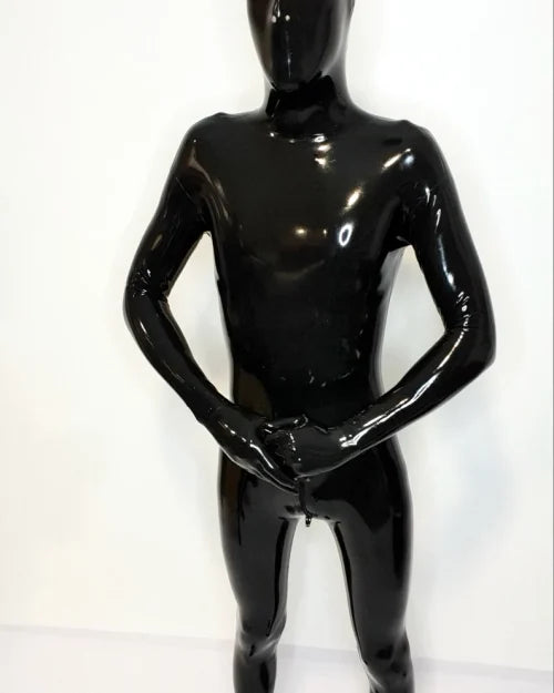 Full Black Latex Catsuit with Integrated Hood