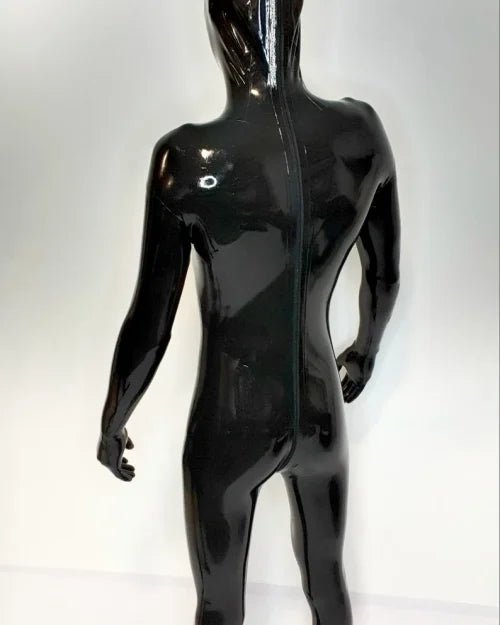 Full Black Latex Catsuit with Integrated Hood