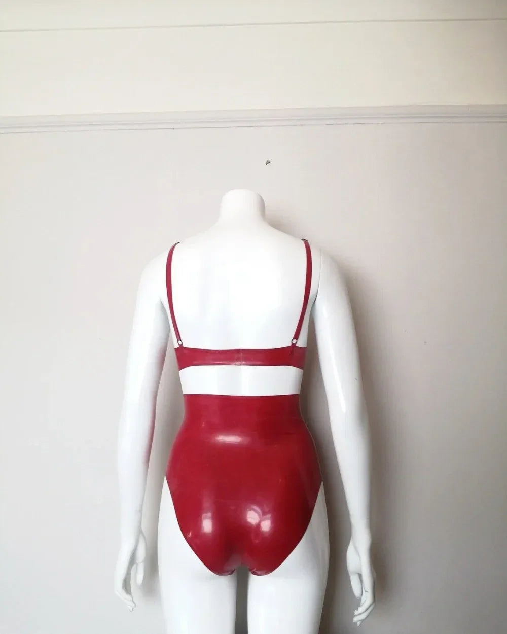 Red Latex Bra with High-Waist Panty Set