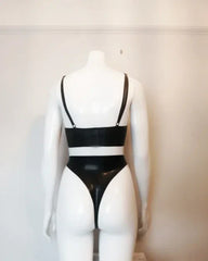 Black Latex Bra and High-Waisted Panty Set