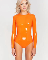 Orange Long Sleeve Latex Bodysuit