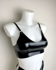 Classic Black Latex Bra with Adjustable Straps