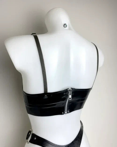 Classic Black Latex Bra with Adjustable Straps