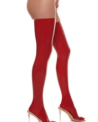 Red Latex Thigh-High Stockings with Glossy Finish