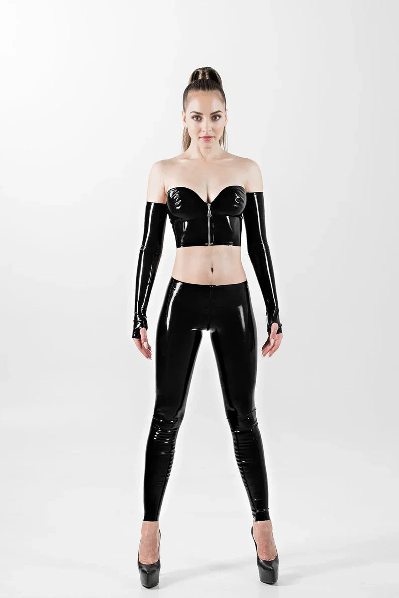 Black Latex Leggings with Front Zipper and Gloss Finish