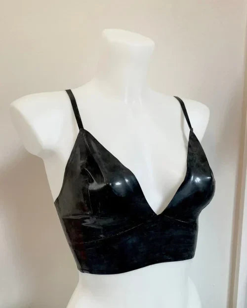 Matte Finish Black Latex Bra Top