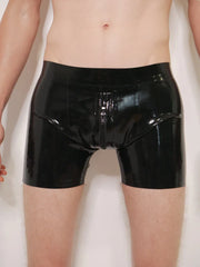 Black Latex Men's Shorts with Front Zipper Detail