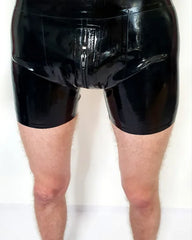 Black Latex Men's Shorts with Front Zipper Detail