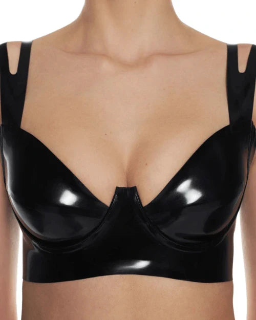 Classic Black Latex Bra with Underwire Support