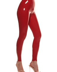 Red Glossy Latex Leggings with Seam Detail