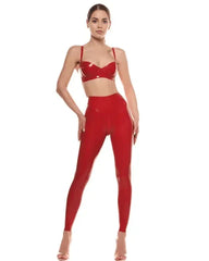 Red Glossy Latex Leggings with Seam Detail