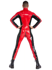 Red and Black Latex Men's Catsuit with Front Zip