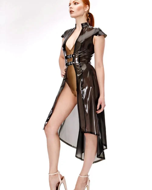 Black Transparent Latex Dress with Buckle Detail