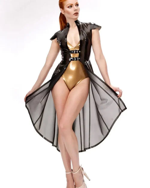 Black Transparent Latex Dress with Buckle Detail