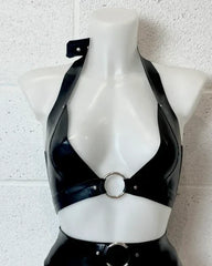 Latex Halter Bra with Ring Detail