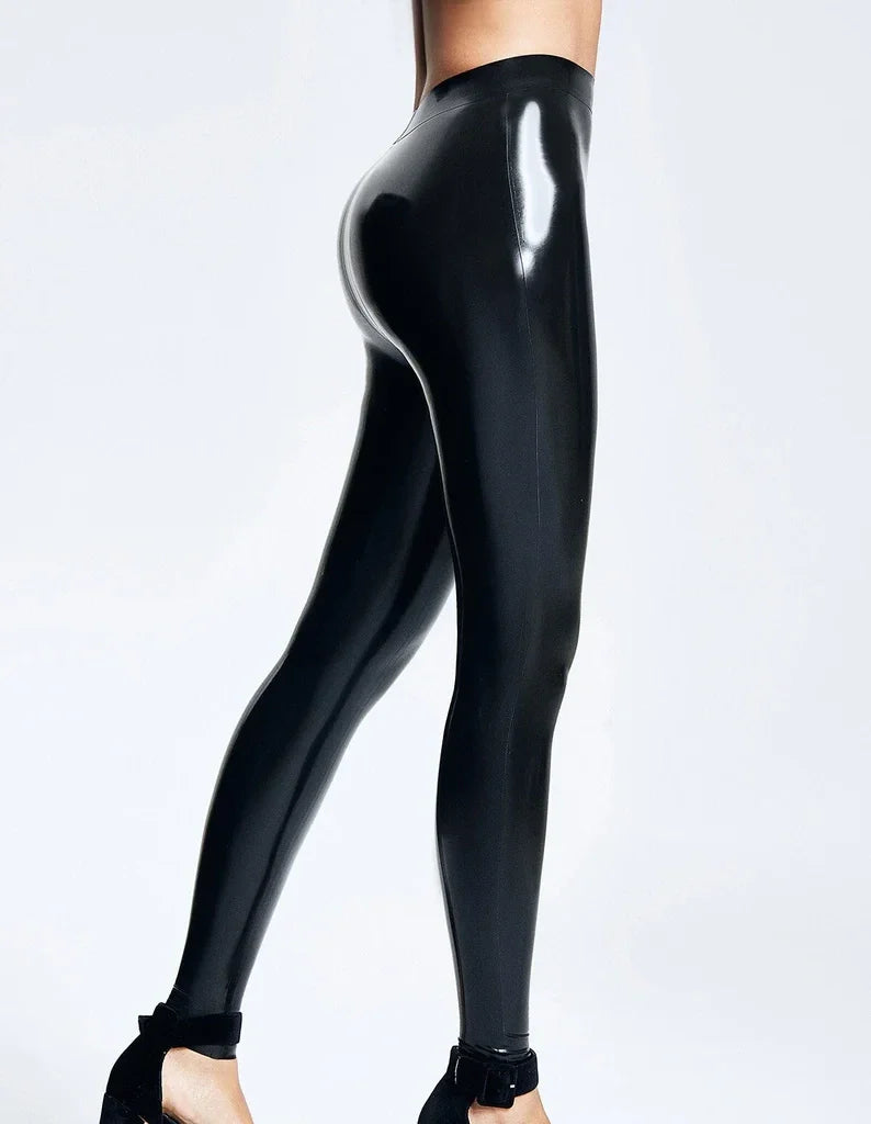 Black Latex High-Waisted Leggings