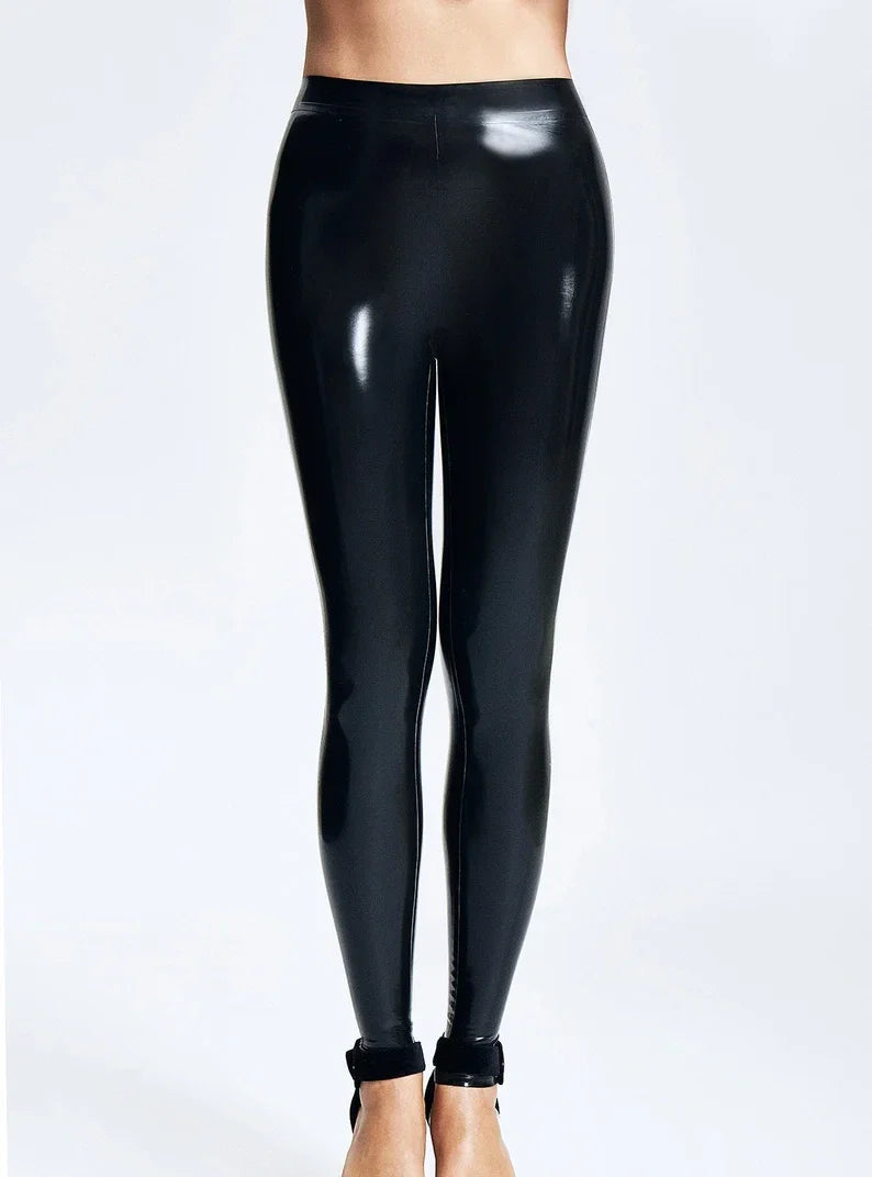 Black Latex High-Waisted Leggings