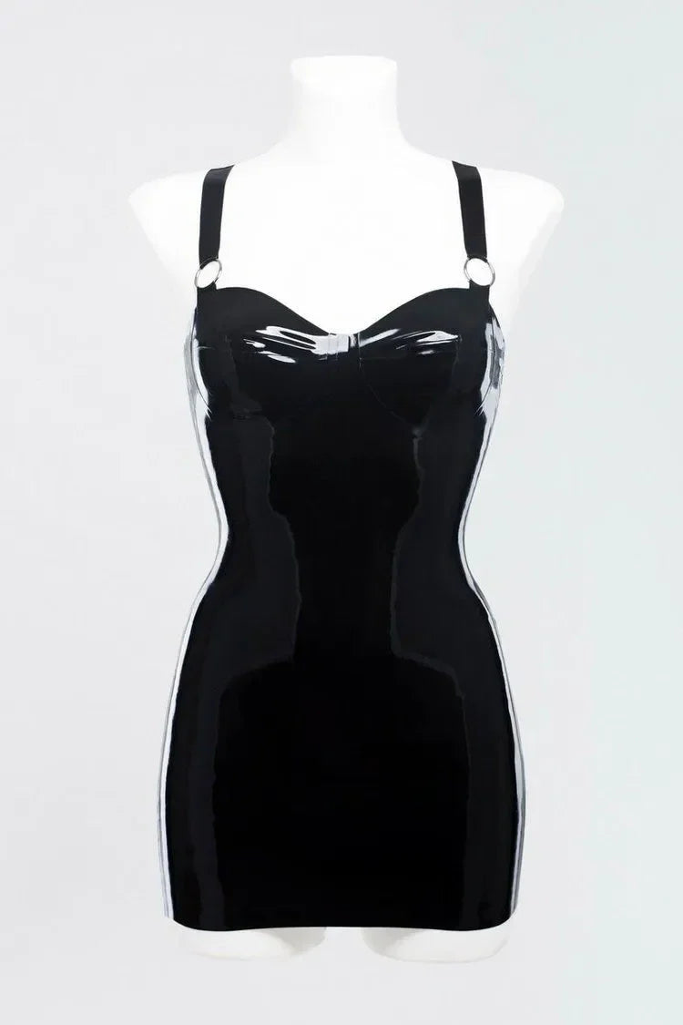 Black Latex Bustier Dress with Silver Hardware