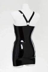 Black Latex Bustier Dress with Silver Hardware