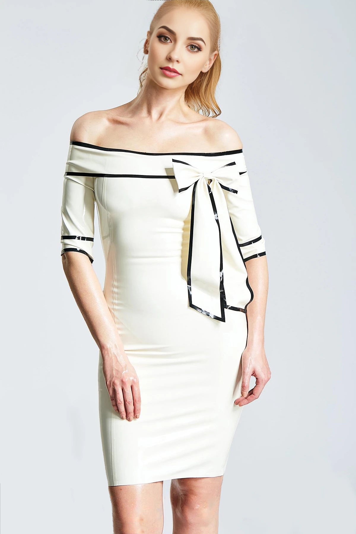 Drop-Shoulder Ribbon Cocktail Dress