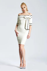 Drop-Shoulder Ribbon Cocktail Dress