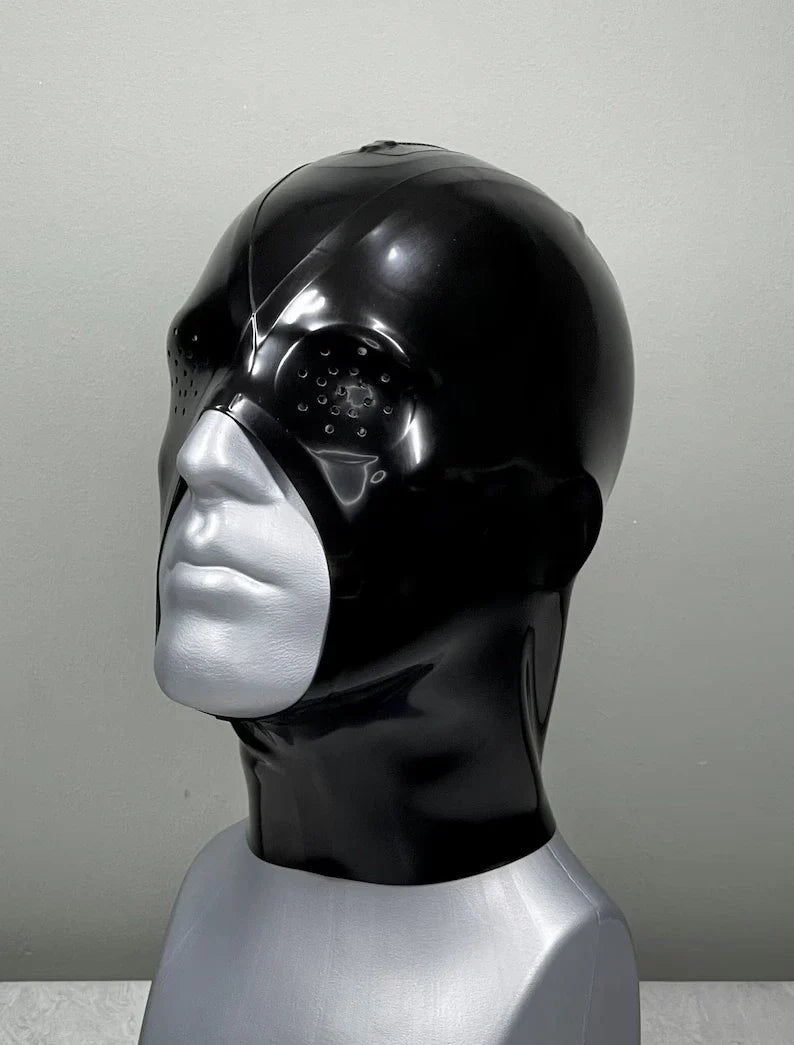 Latex Hood with Perforated Facial Features