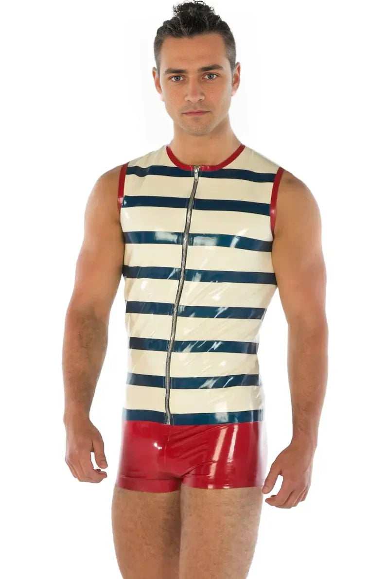 Striped Latex Vest with Front Zipper