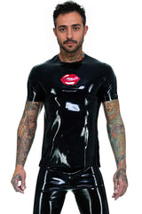 Latex T-Shirt with Bold Lip Print