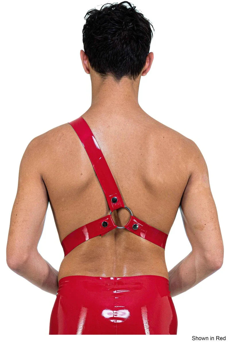 Red Latex Harness with O-ring and Strap Details