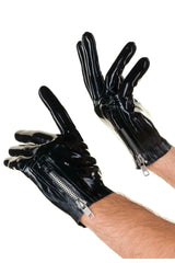 Latex Gloves with Zipper and Ring Detail