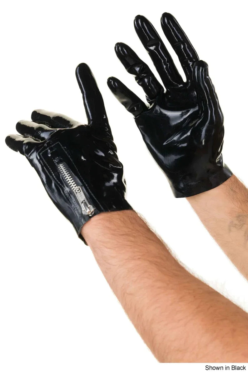 Latex Gloves with Zipper and Ring Detail