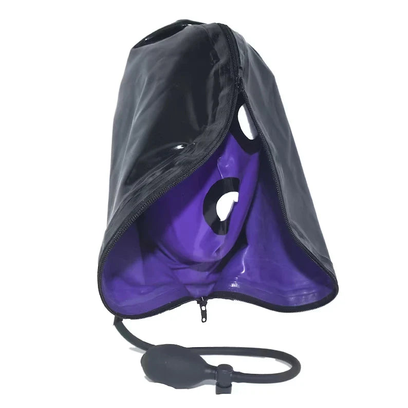 Black and Purple Latex Hood with Inflation System