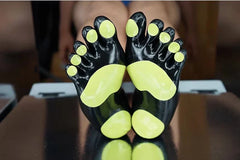 Latex Gecko Feet Socks in Black and Neon Yellow