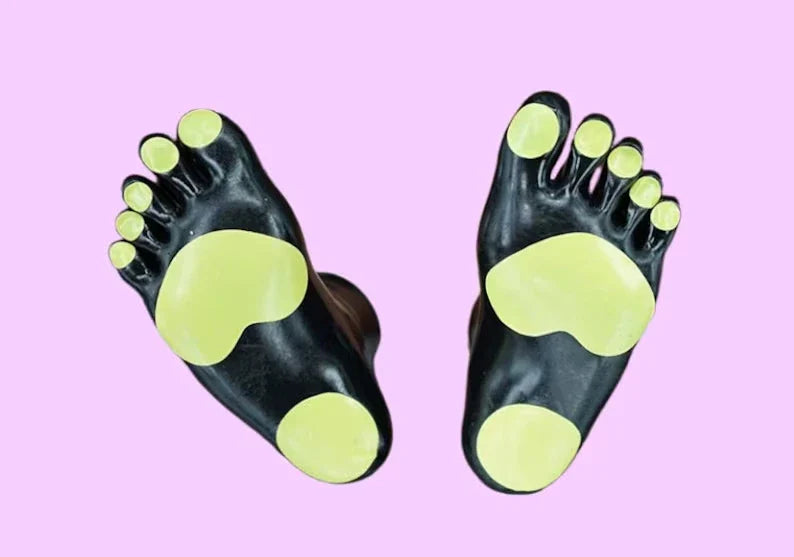 Latex Gecko Feet Socks in Black and Neon Yellow