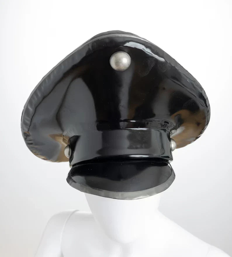 Sleek Black Latex Military Cap