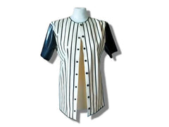 Striped Latex Baseball Shirt And Belted Shorts