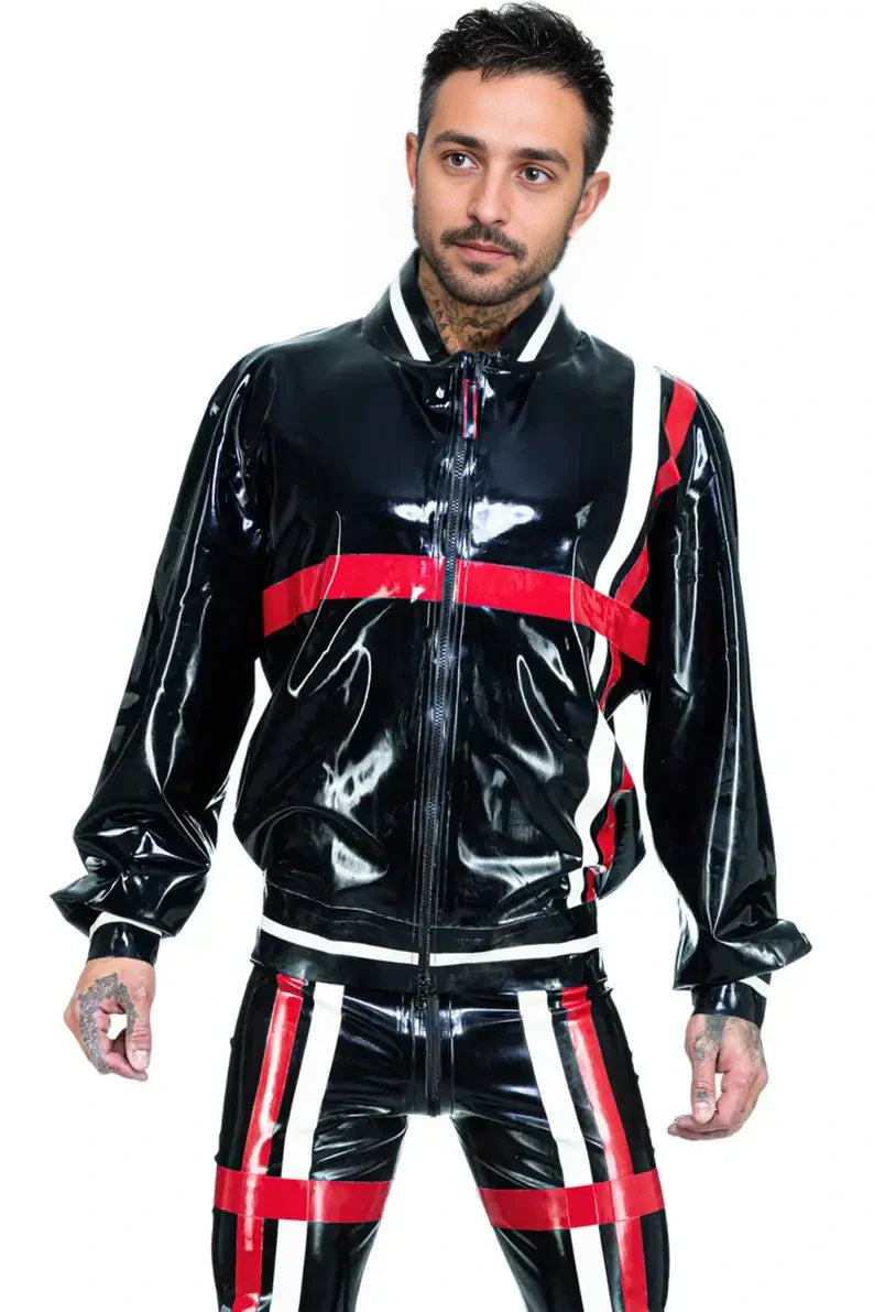 Latex Bomber Racing Style Contrast Trim Jacket