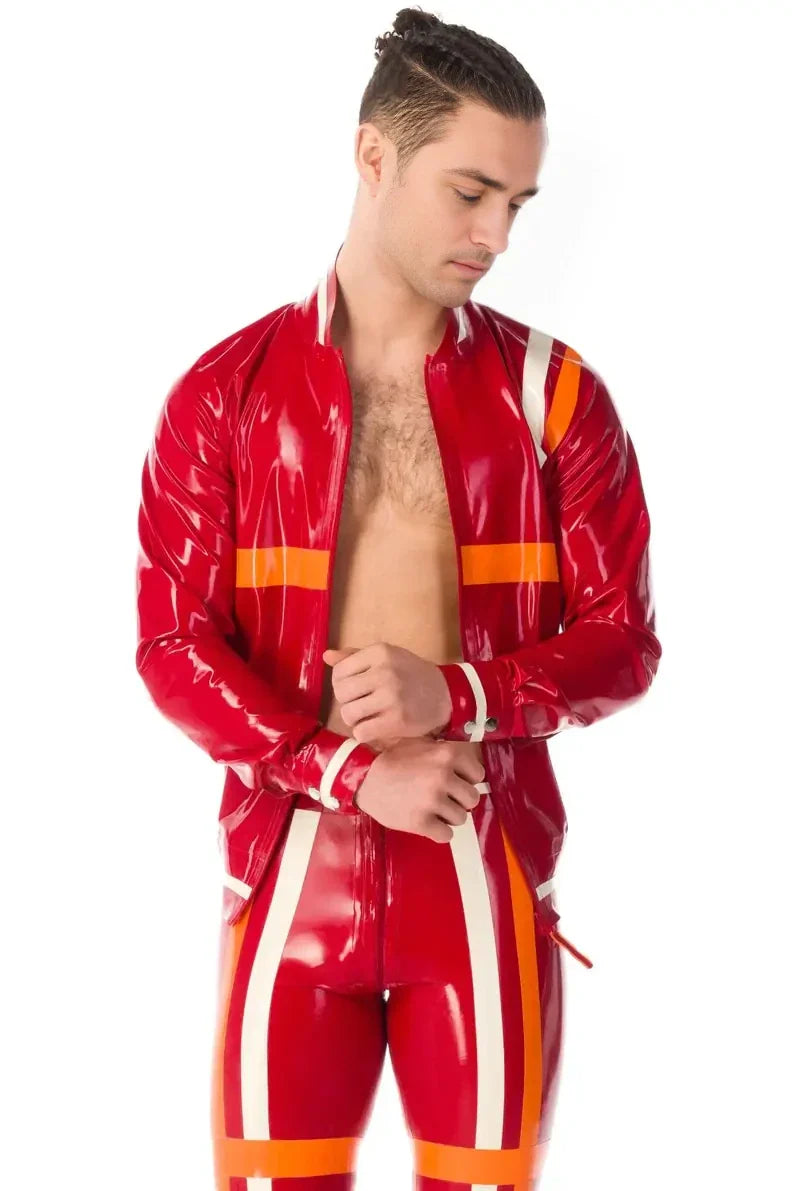 Latex Bomber Racing Style Contrast Trim Jacket