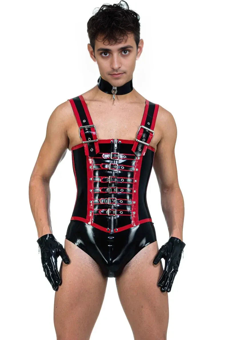 Latex Front Buckle And Zip Corset