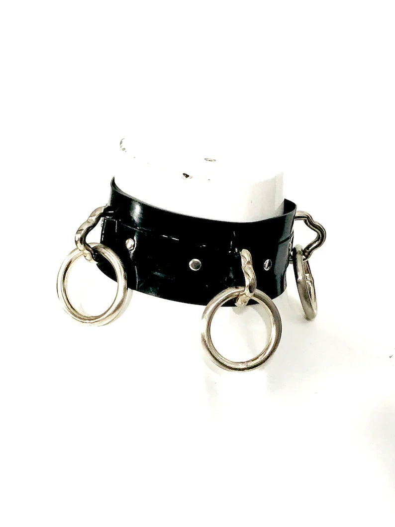 Stylish Black Latex Neck Cuff with O-Rings