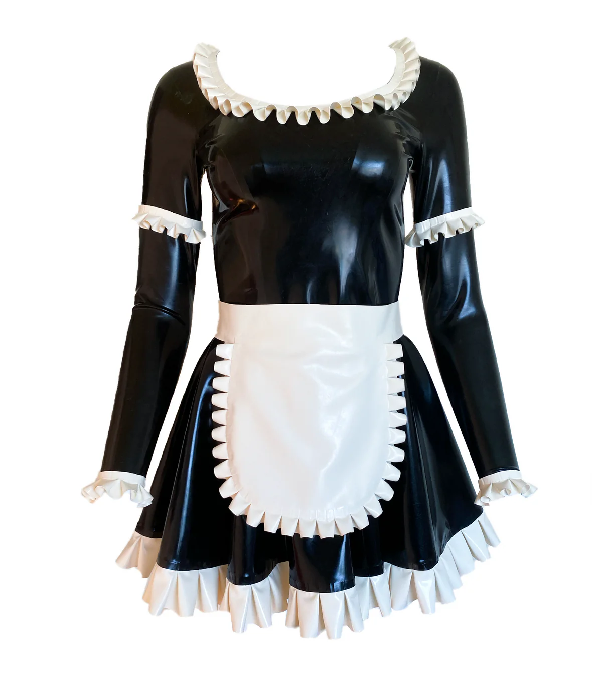 Latex Mini Maid Dress with Long Sleeves